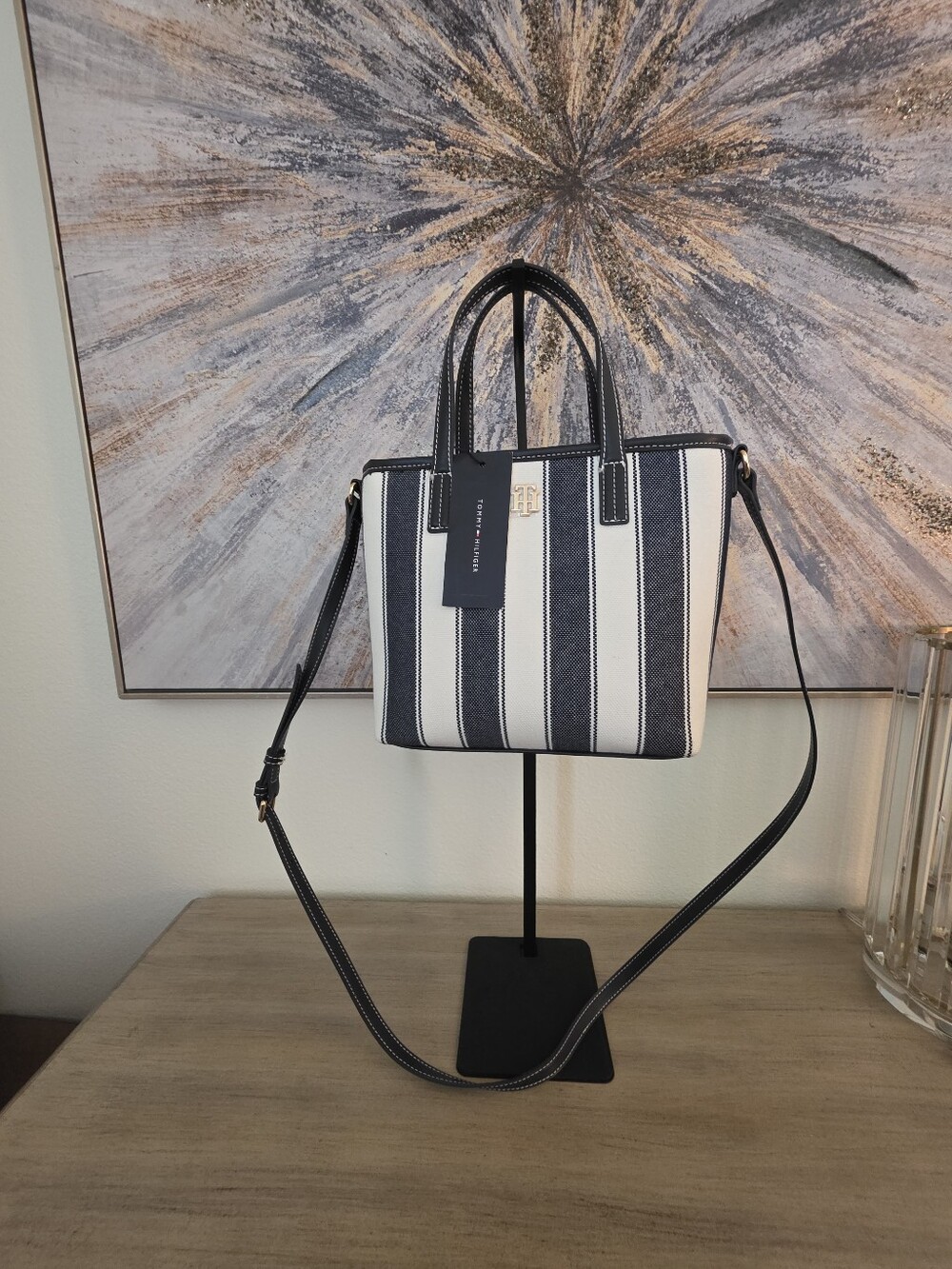 Tommy Hilfiger Navy & White Striped Crossbody Tote